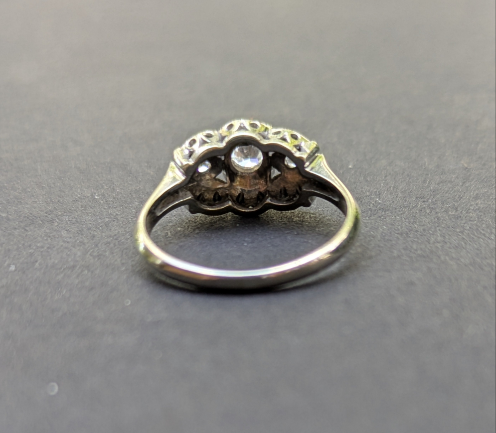 14k White Gold Diamond Ring European Cut Illusion Mounting