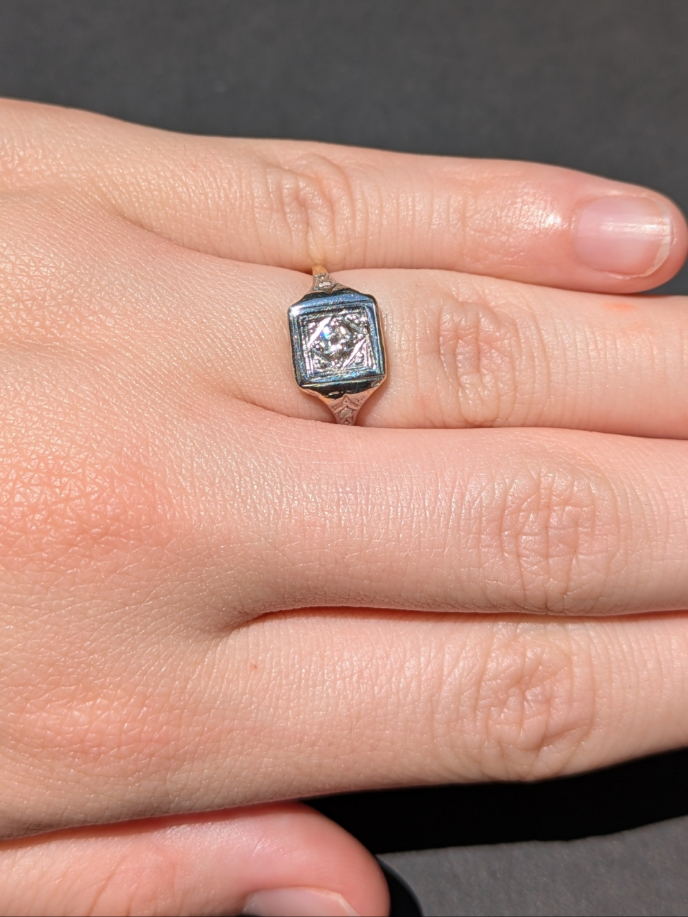 14kt Yellow and White gold Square Set Diamond Ring