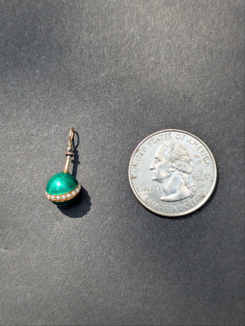 18kt Green Enamel Sphere with Seed Pearl