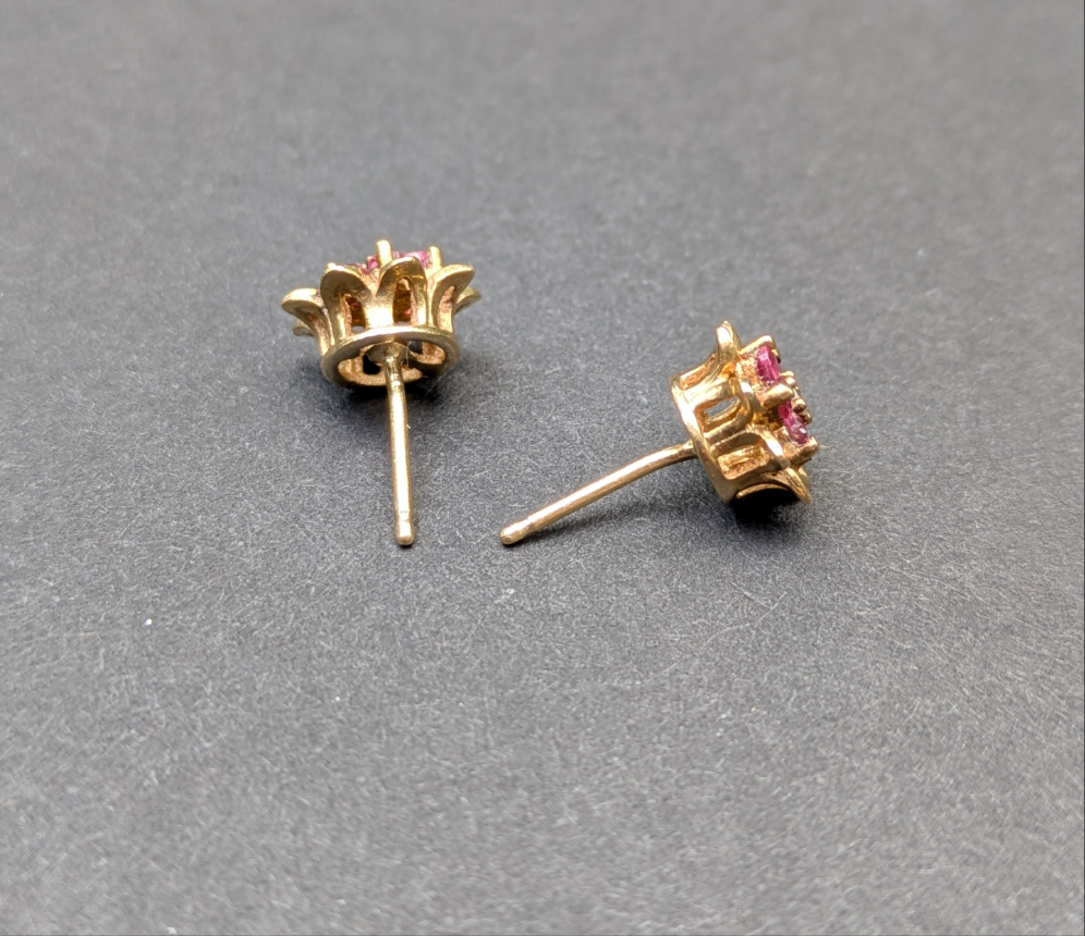 14kt Ruby and Diamond Flower Stud Earrings