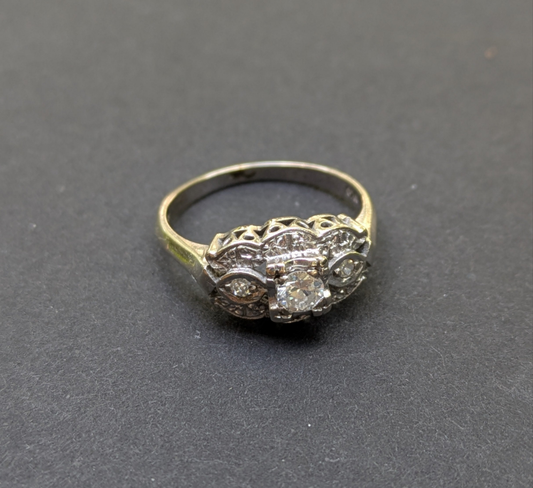 14k White Gold Diamond Ring European Cut Illusion Mounting