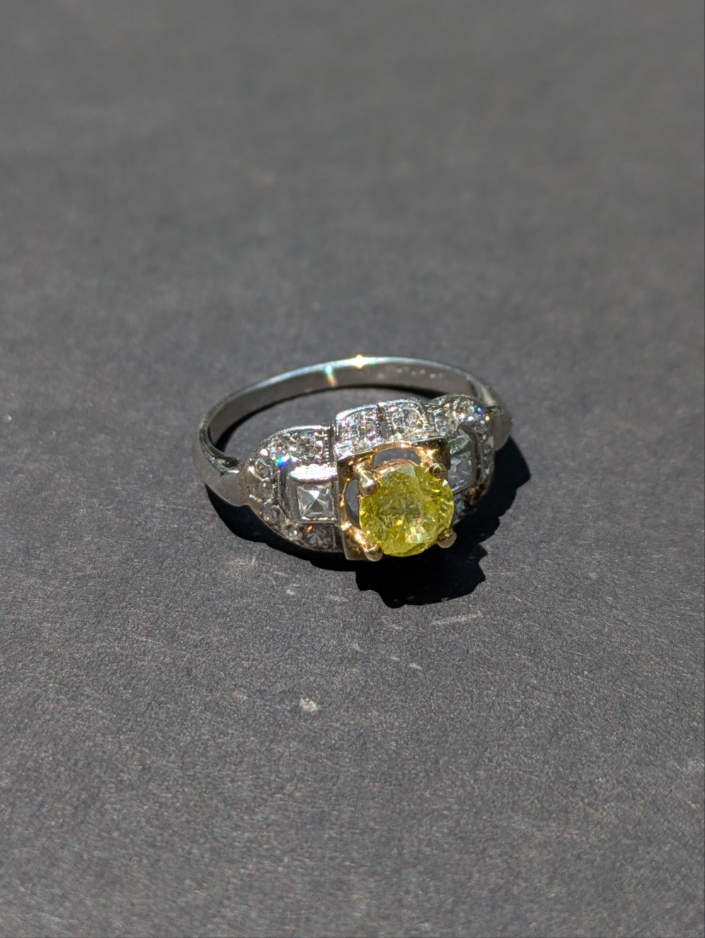 Platinum and Diamond Ring with Canary Diamond Center Stone