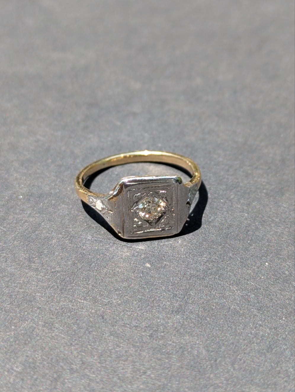 14kt Yellow and White gold Square Set Diamond Ring