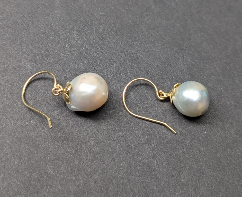 Natural Pearl Flower Cap Earrings on Shepard Hooks