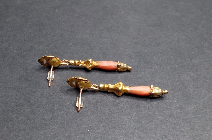 14k Antique Dutch Coral Earrings with Floral Caps