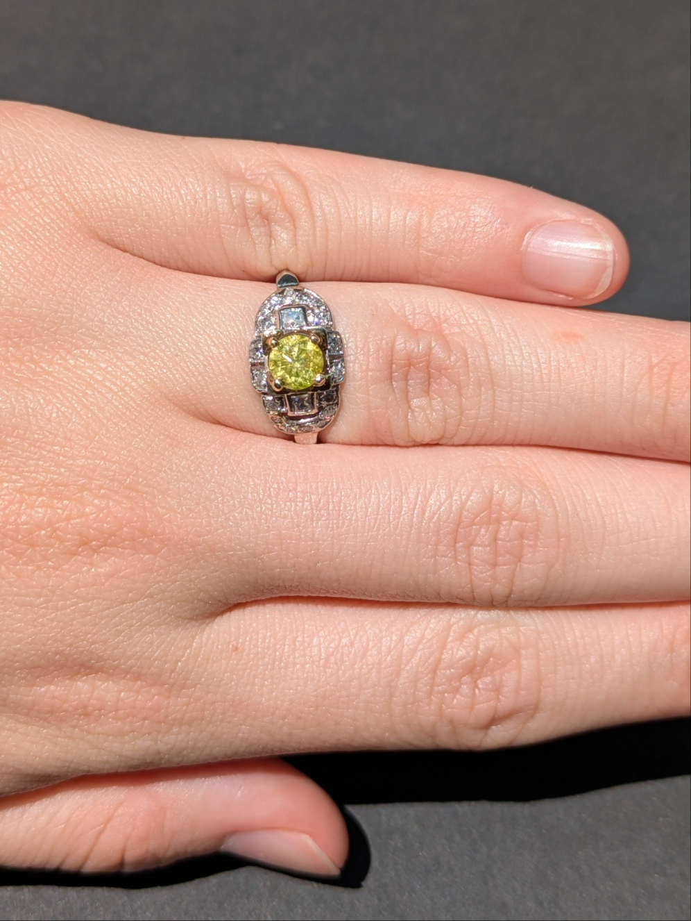 Platinum and Diamond Ring with Canary Diamond Center Stone