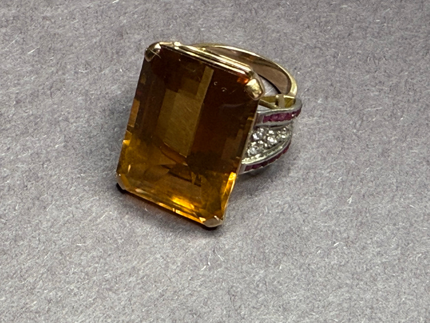 18k Very Large Topaz Ruby and Diamond Ring