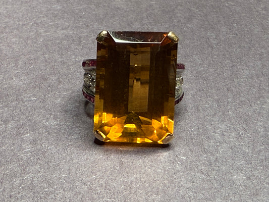18k Very Large Topaz Ruby and Diamond Ring