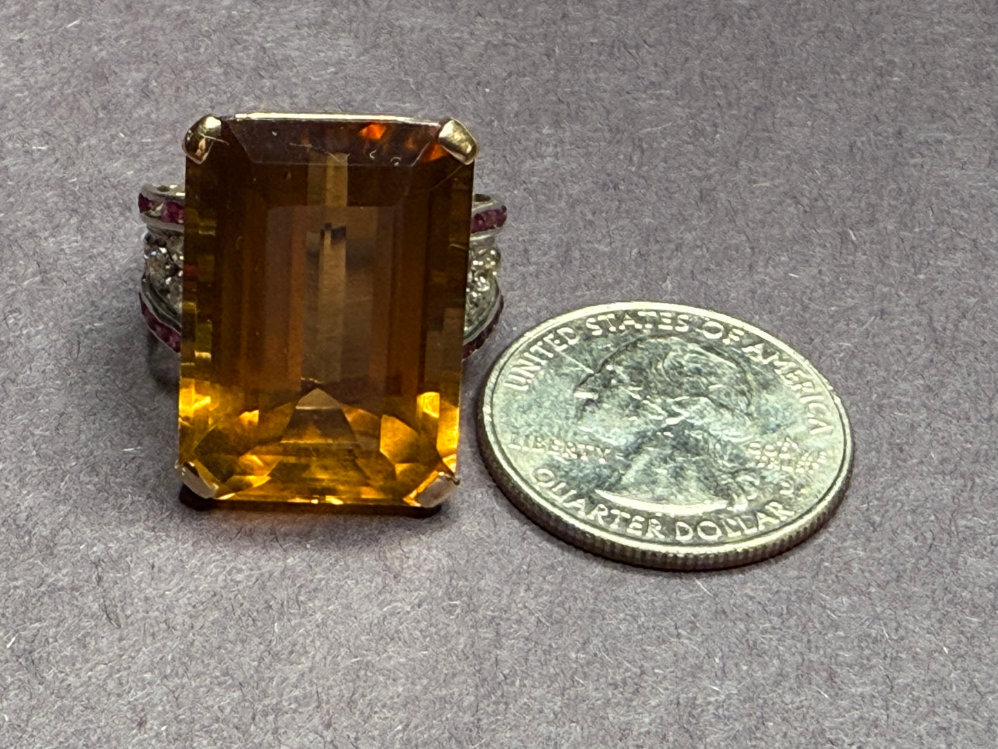 18k Very Large Topaz Ruby and Diamond Ring