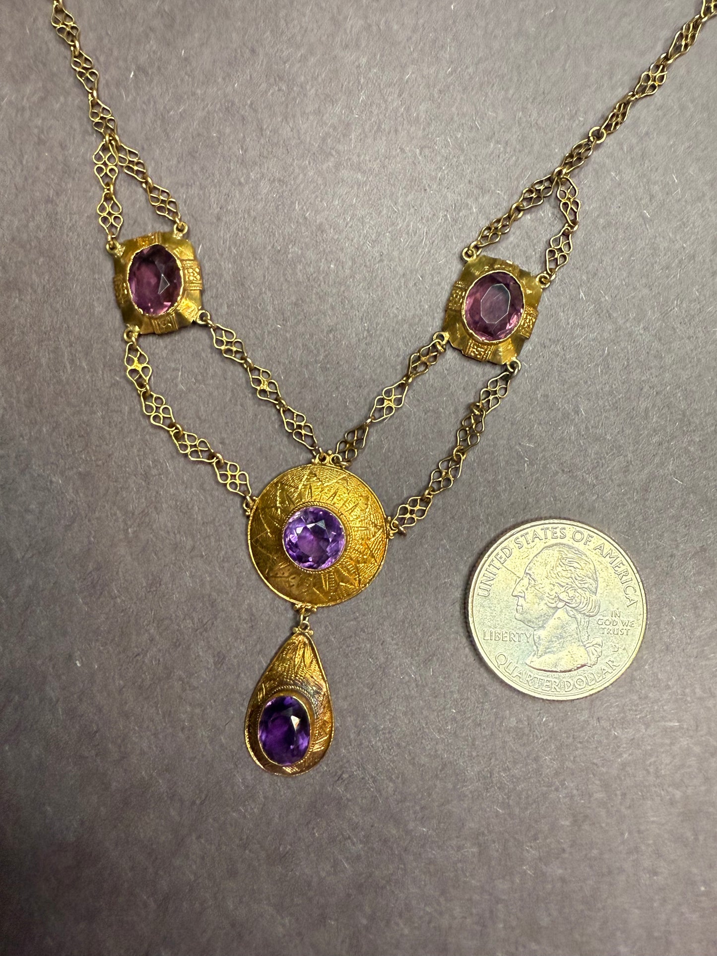 Art Nouveau Amethyst 14k Necklace