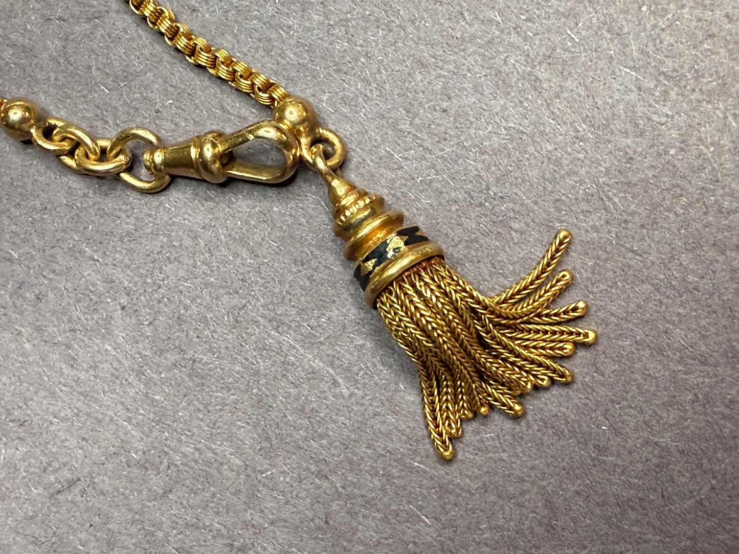 18k and Enamel Watch Chain with Tassel and T-Bar