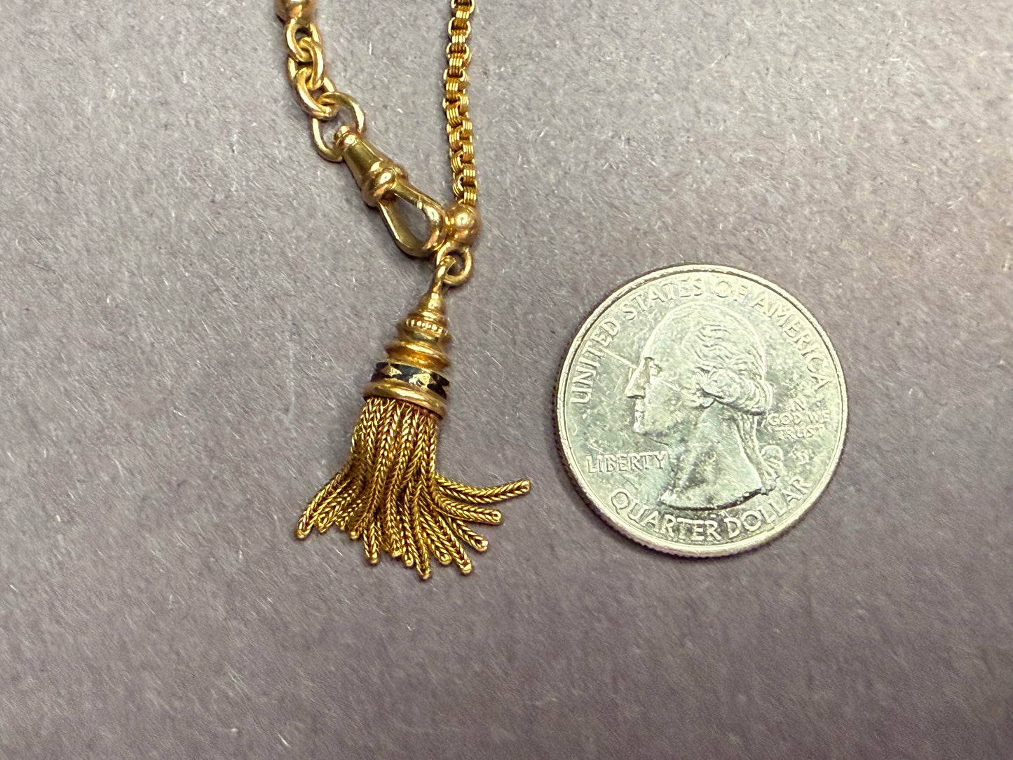 18k and Enamel Watch Chain with Tassel and T-Bar