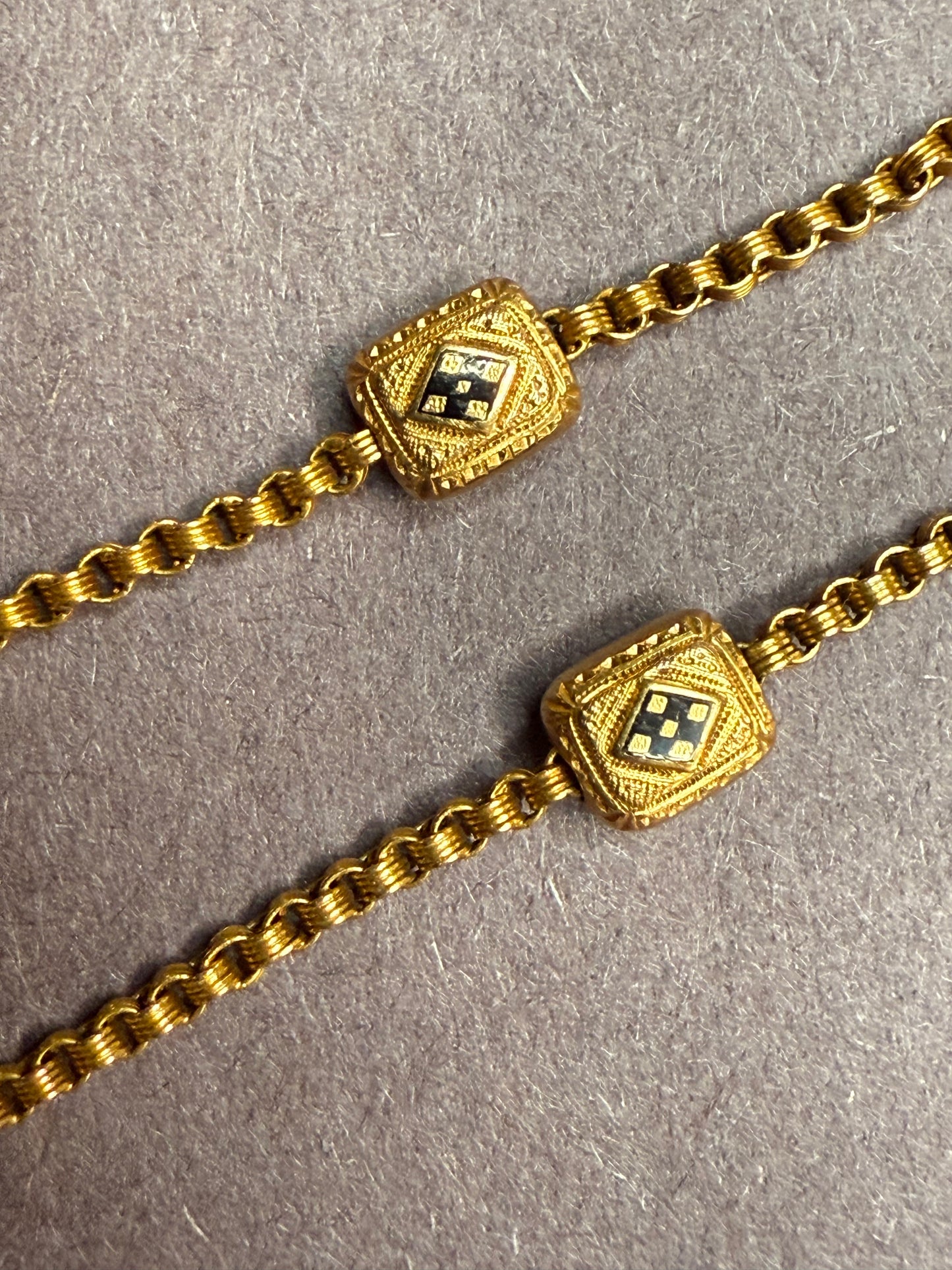 18k and Enamel Watch Chain with Tassel and T-Bar