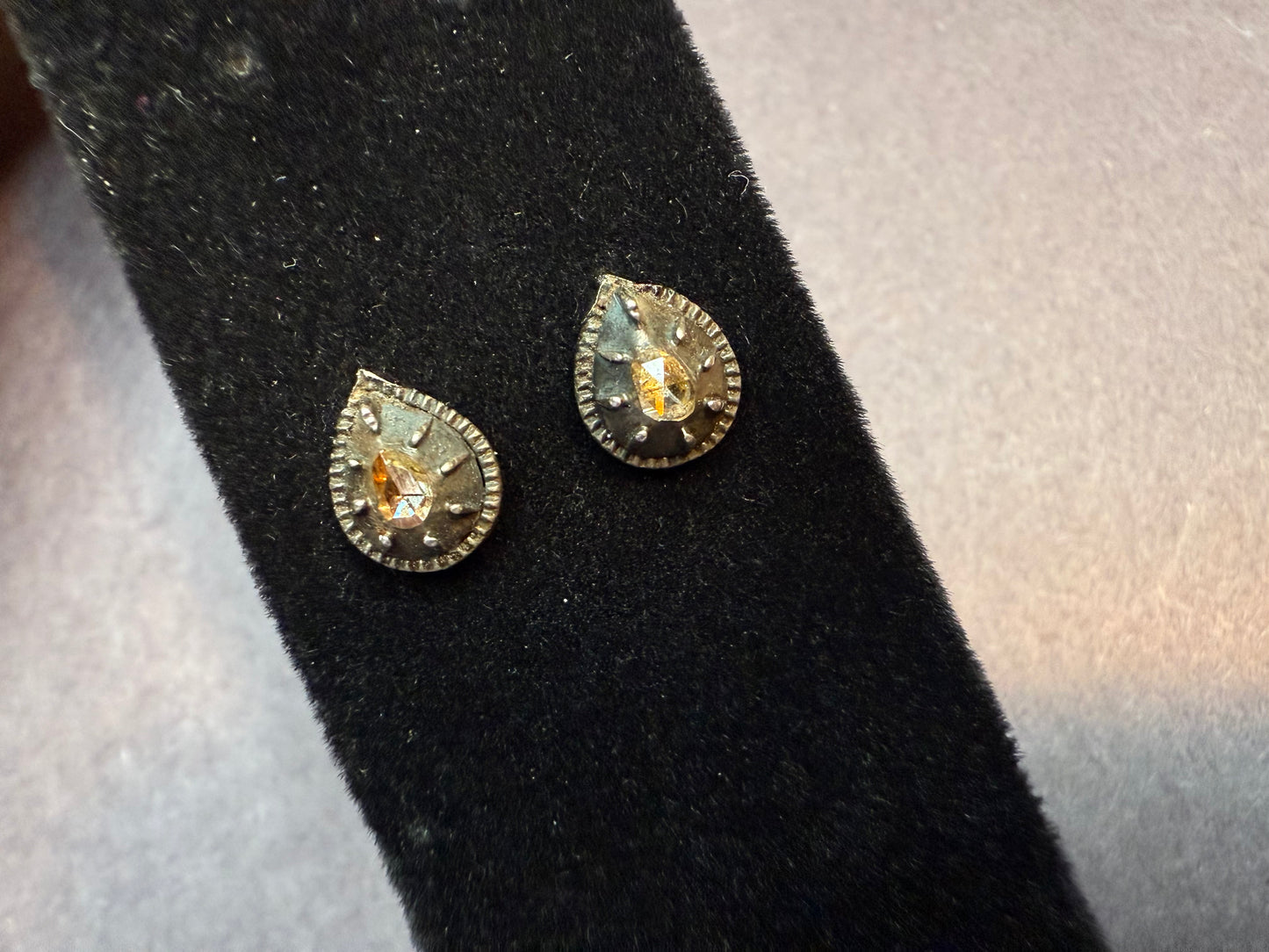 Georgian Set Diamond Earrings Converted to 14k Safety Posts