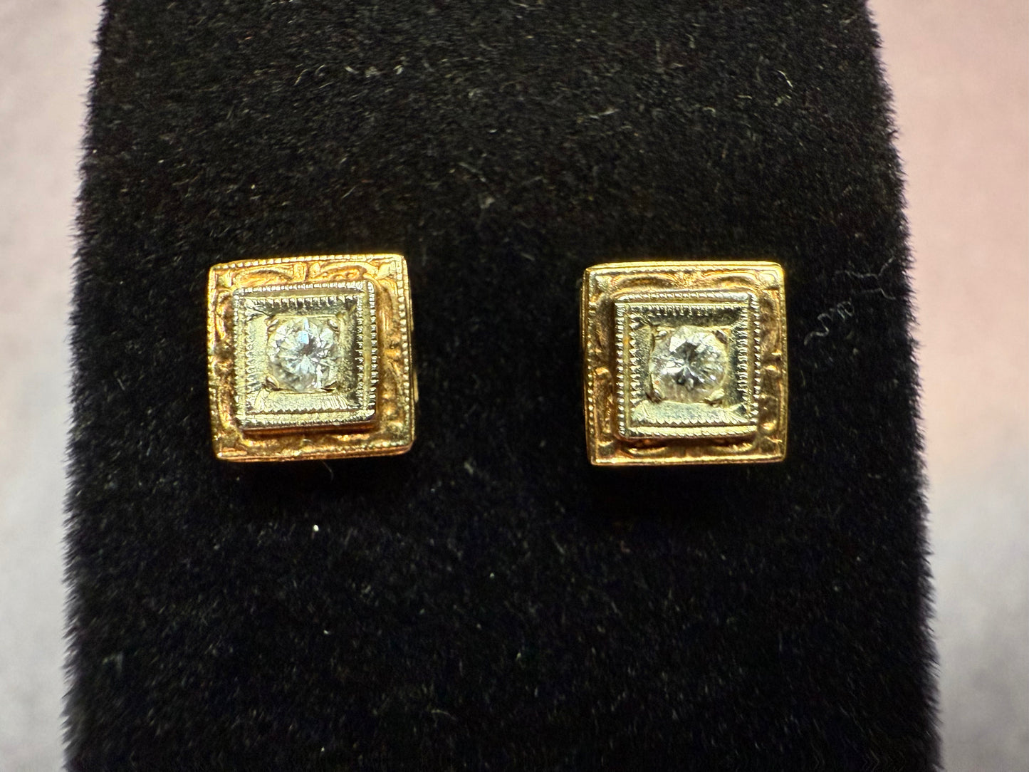 14k Two Tone Square Earrings