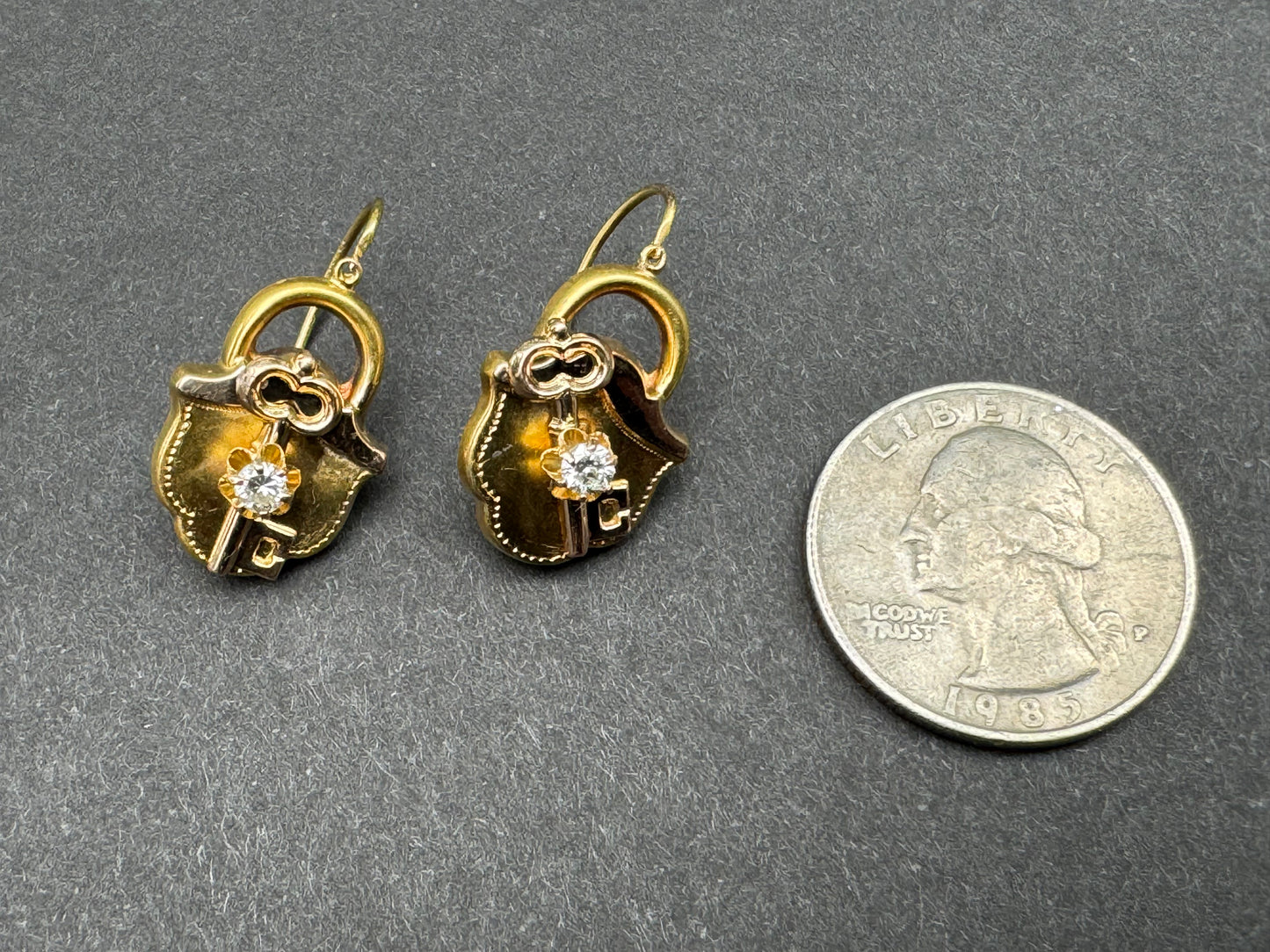 15k Lock and Key Dormouse Earrings
