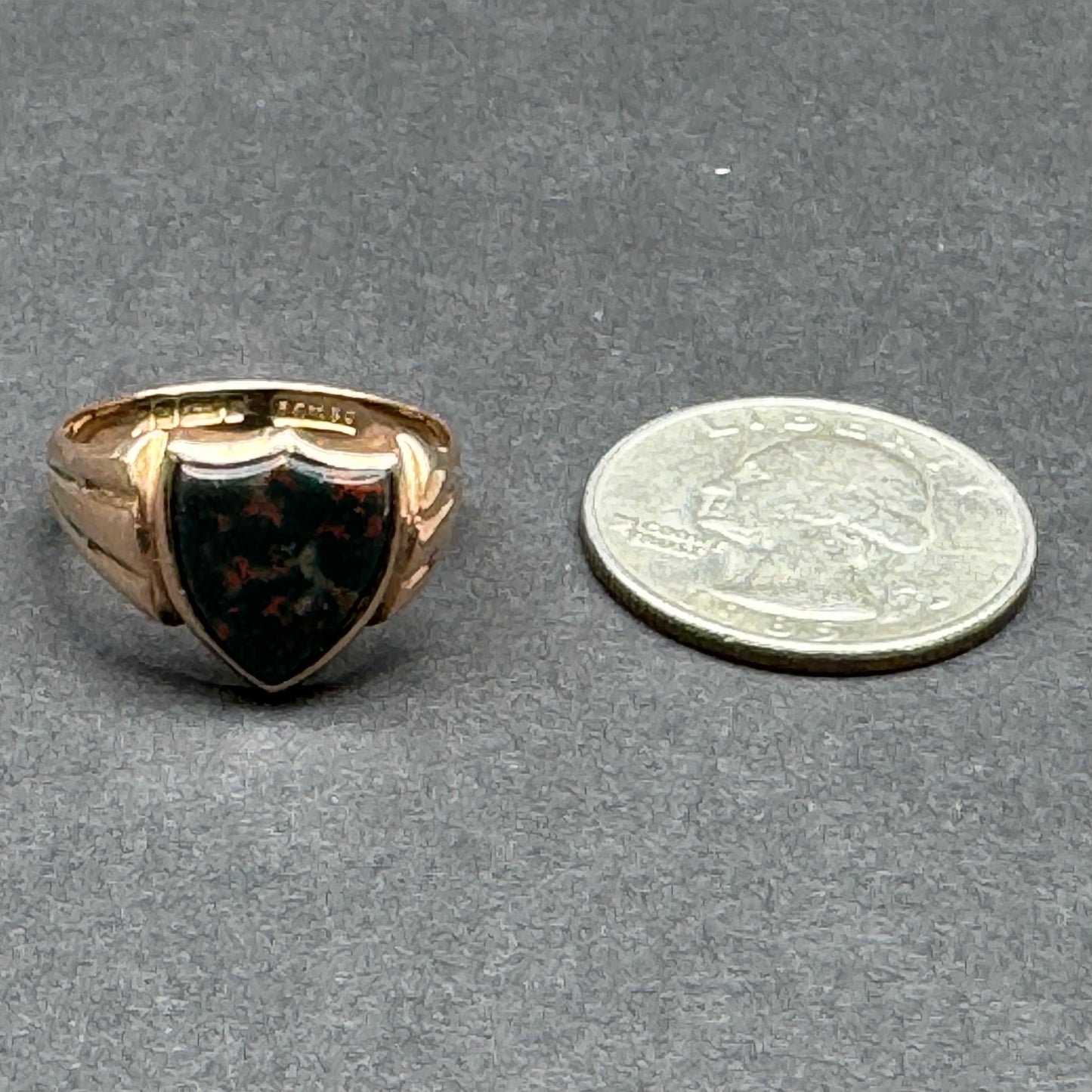 9k English Bloodstone Shield Signet Ring