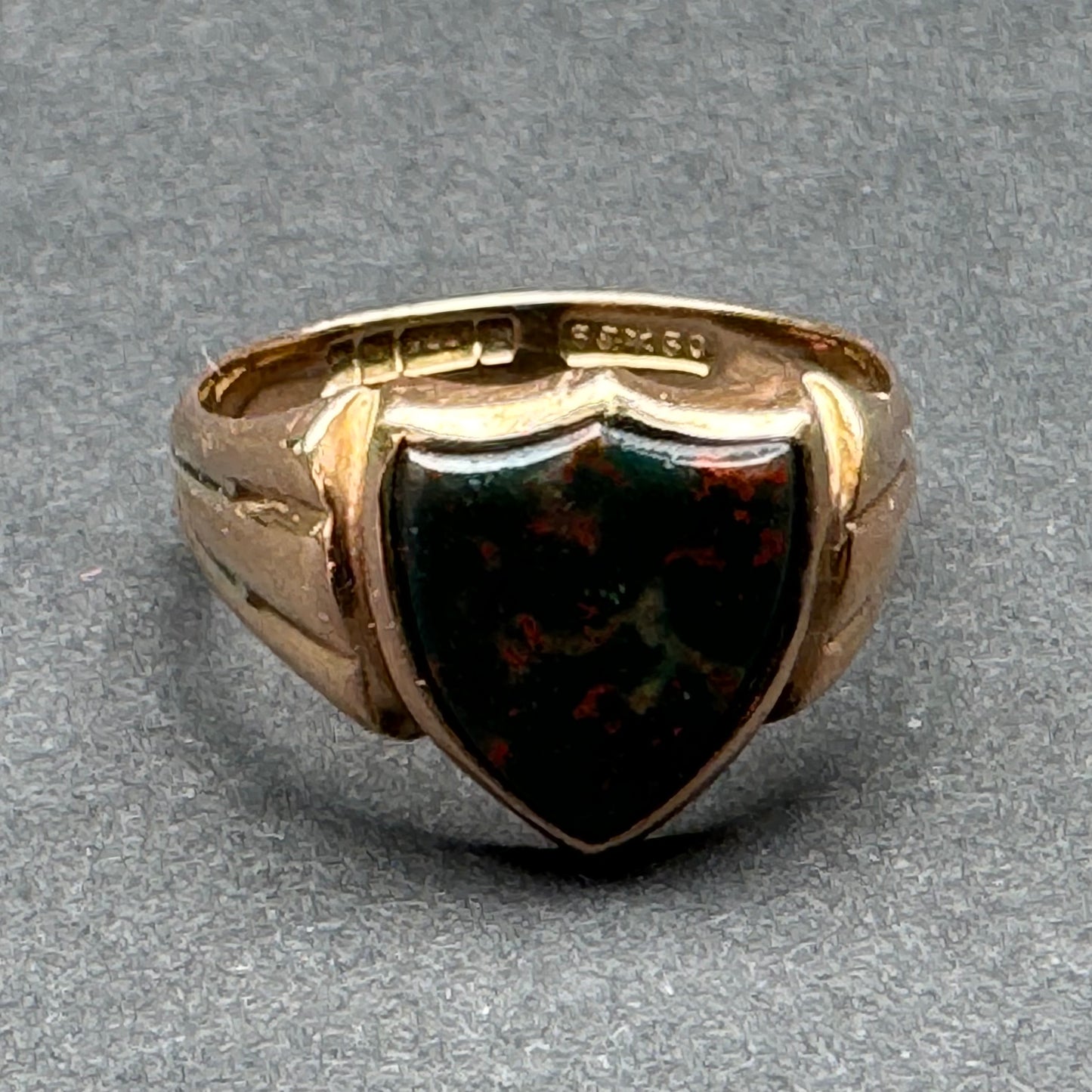 9k English Bloodstone Shield Signet Ring