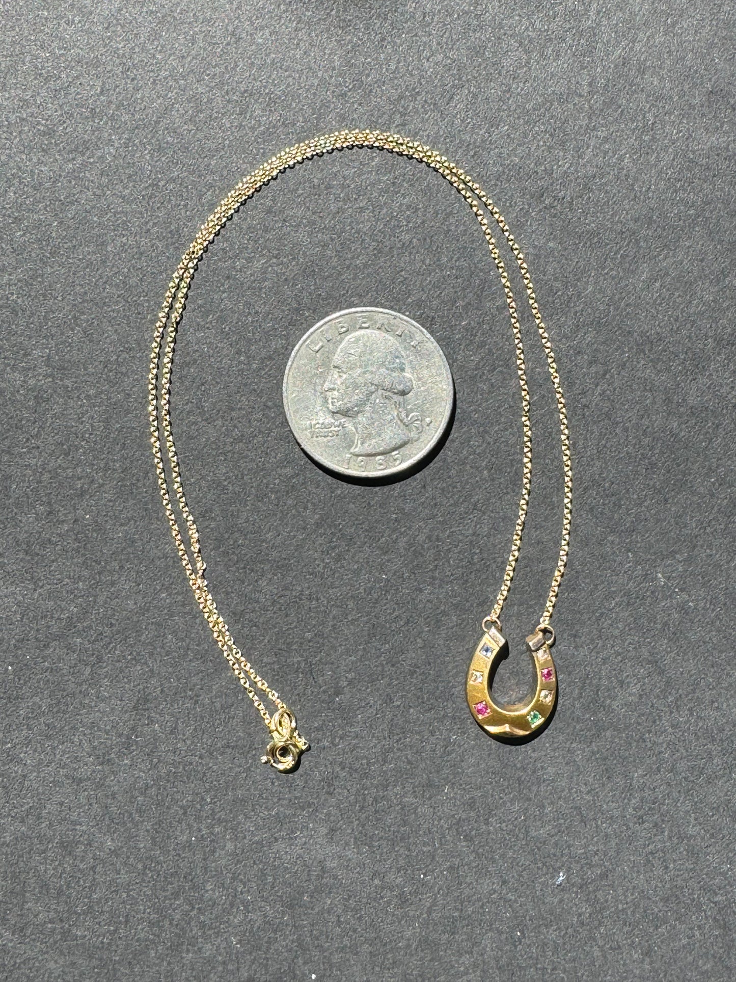 18k French Horseshoe with Gems on 14k Gold Chain