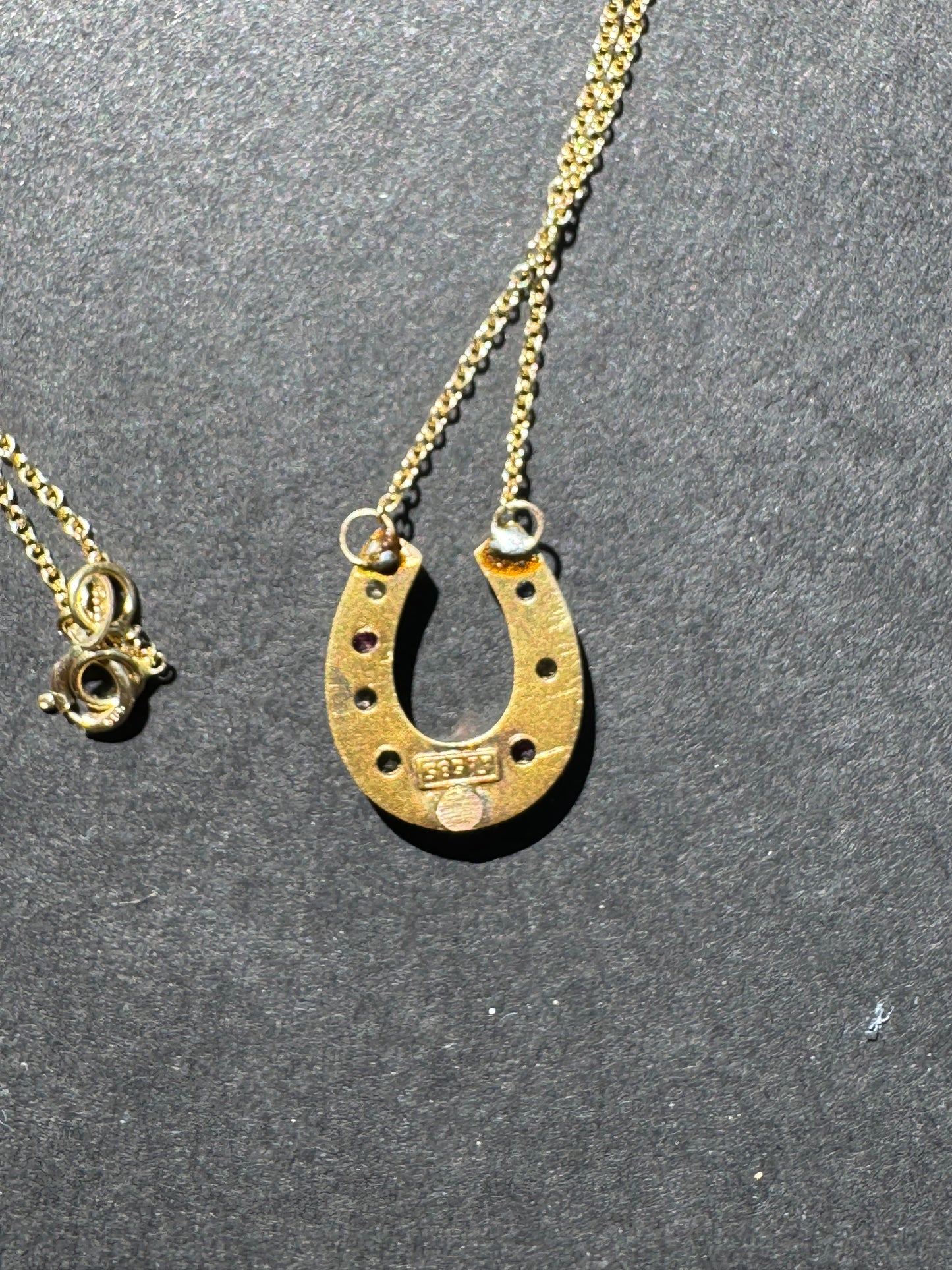 18k French Horseshoe with Gems on 14k Gold Chain
