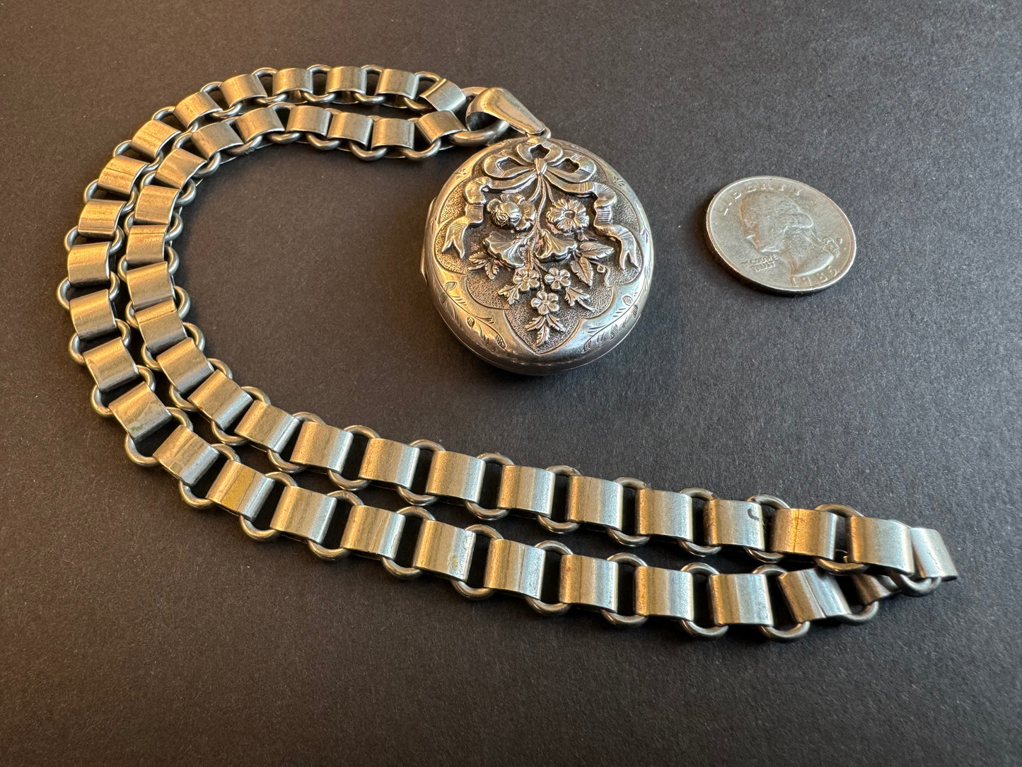 Large English Sterling Silver Repousse Locket