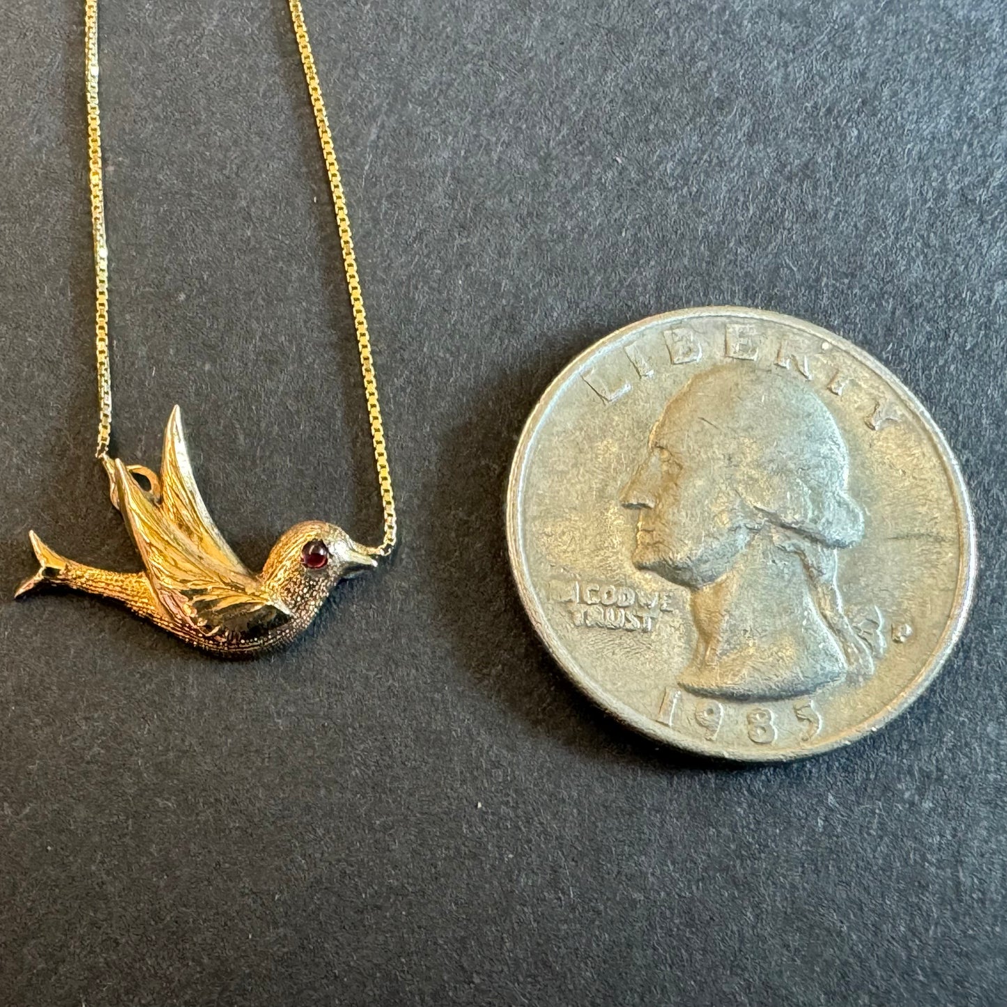 14K Dove with Ruby Eye and 14K Box Chain
