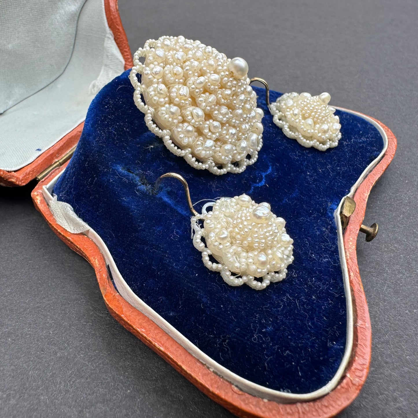 Demi-Parure Earring and Brooch Set with Seed Pearls