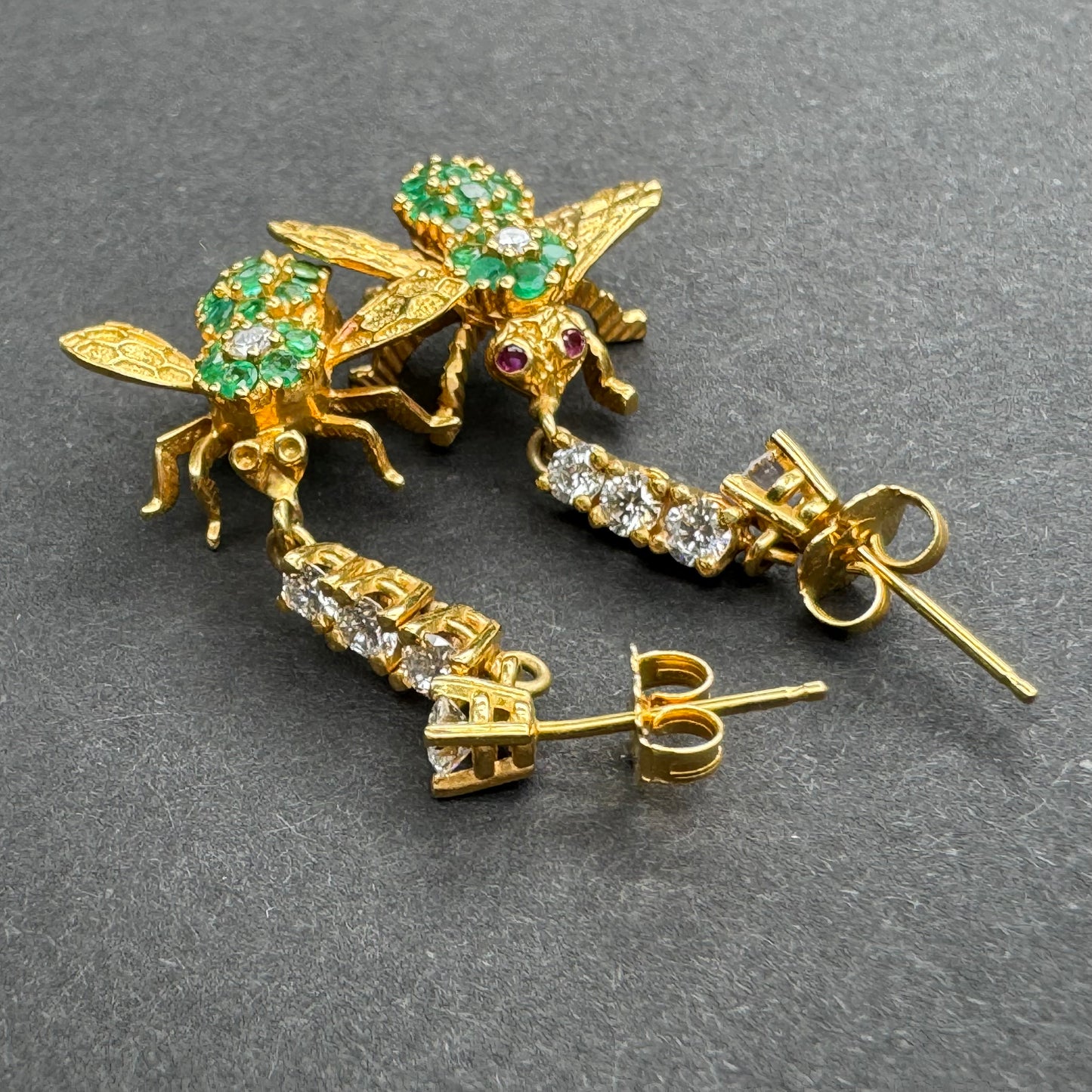 14k & 18k Emerald and Diamond Bee Conversion Earrings