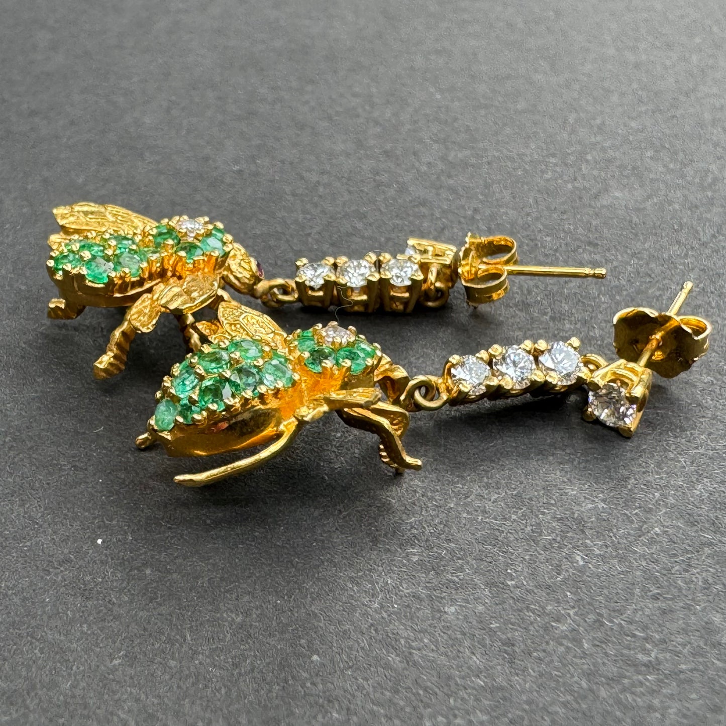 14k & 18k Emerald and Diamond Bee Conversion Earrings