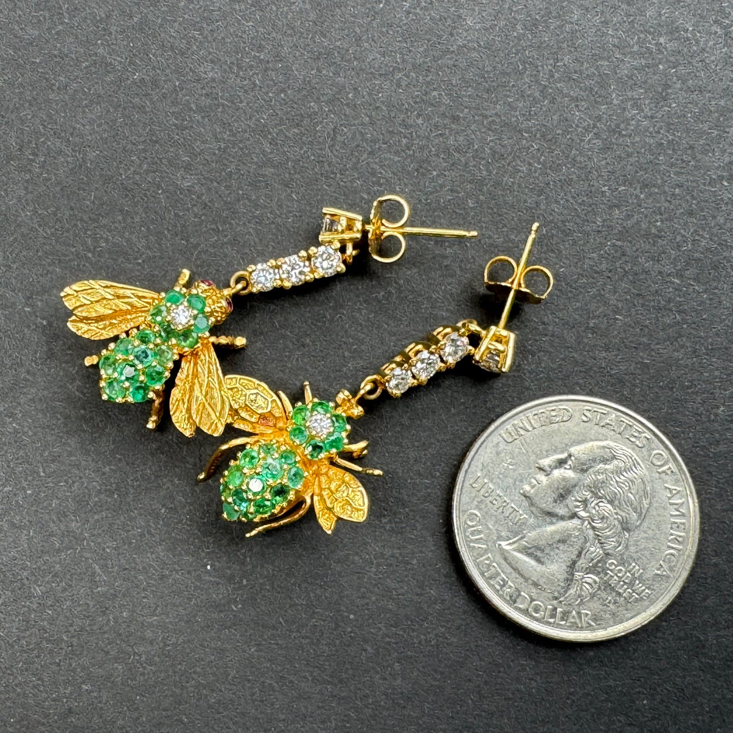 14k & 18k Emerald and Diamond Bee Conversion Earrings