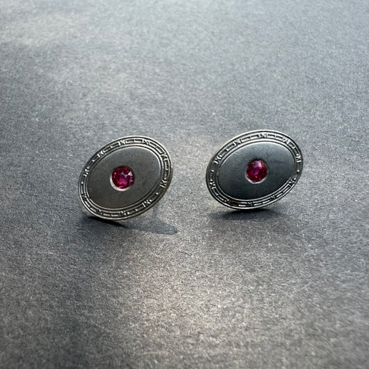 Platinum & 14k Art Deco Ruby Conversion Stud Earrings