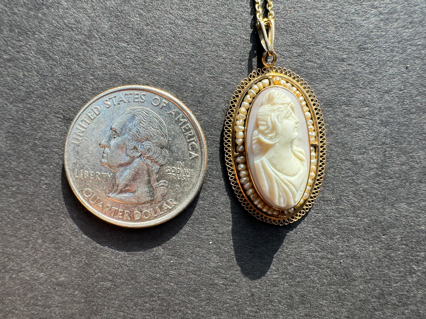 Antique 10k Gold and Coral Cameo Necklace