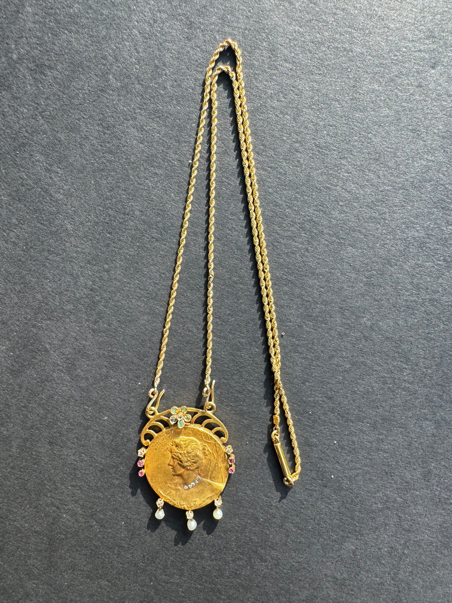 18k French Art Nouveau Jounant Necklace