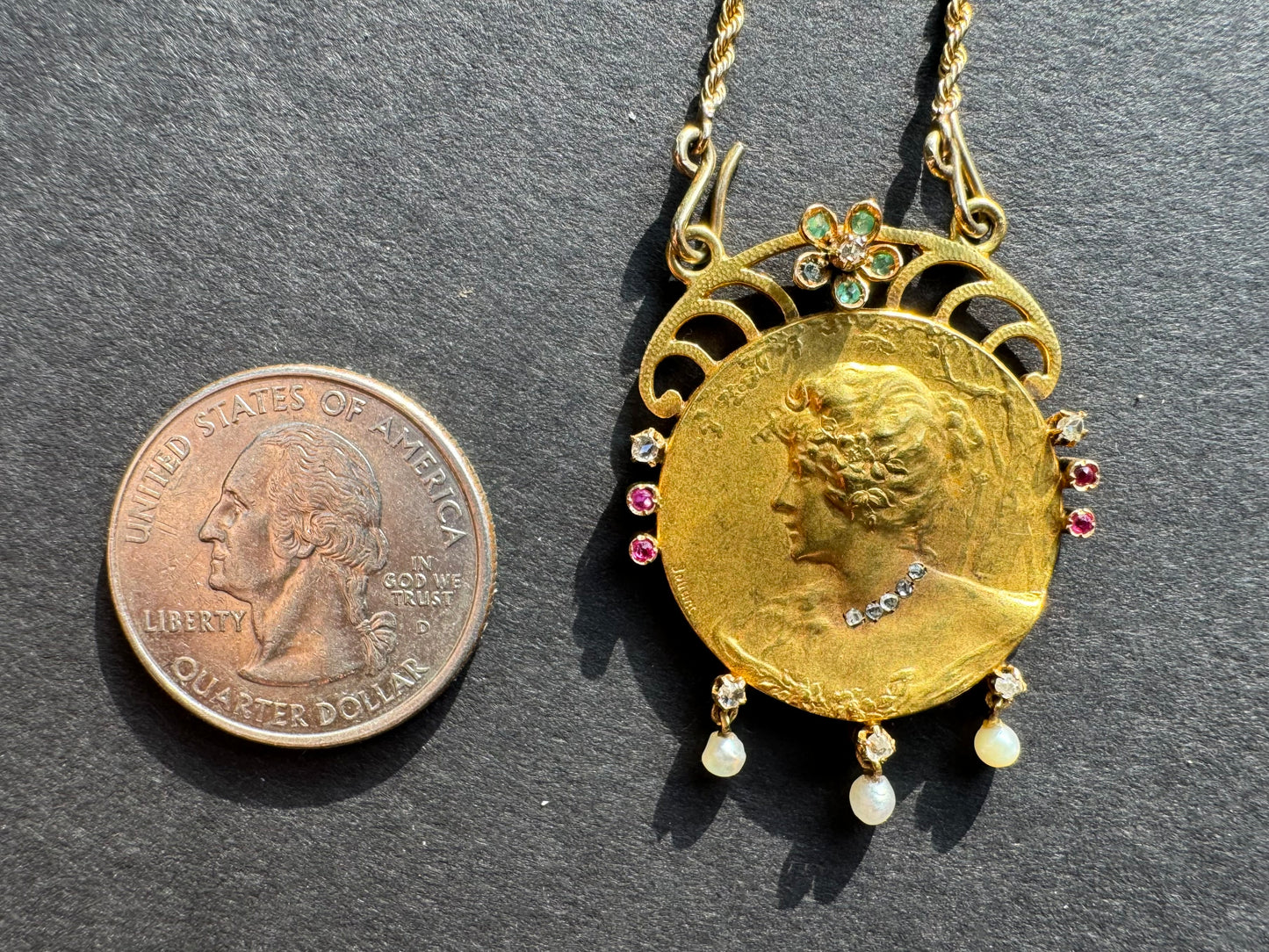 18k French Art Nouveau Jounant Necklace