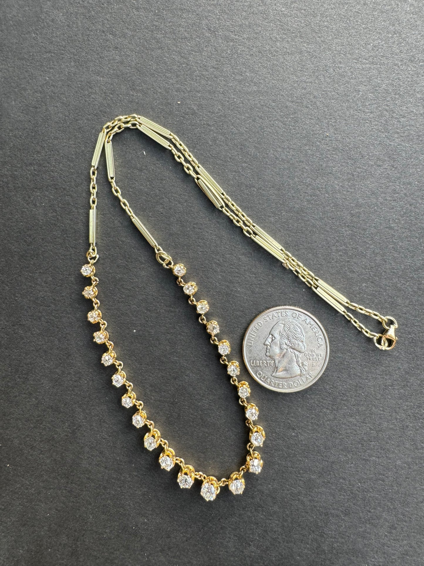 14k Half Diamond Riviere Necklace