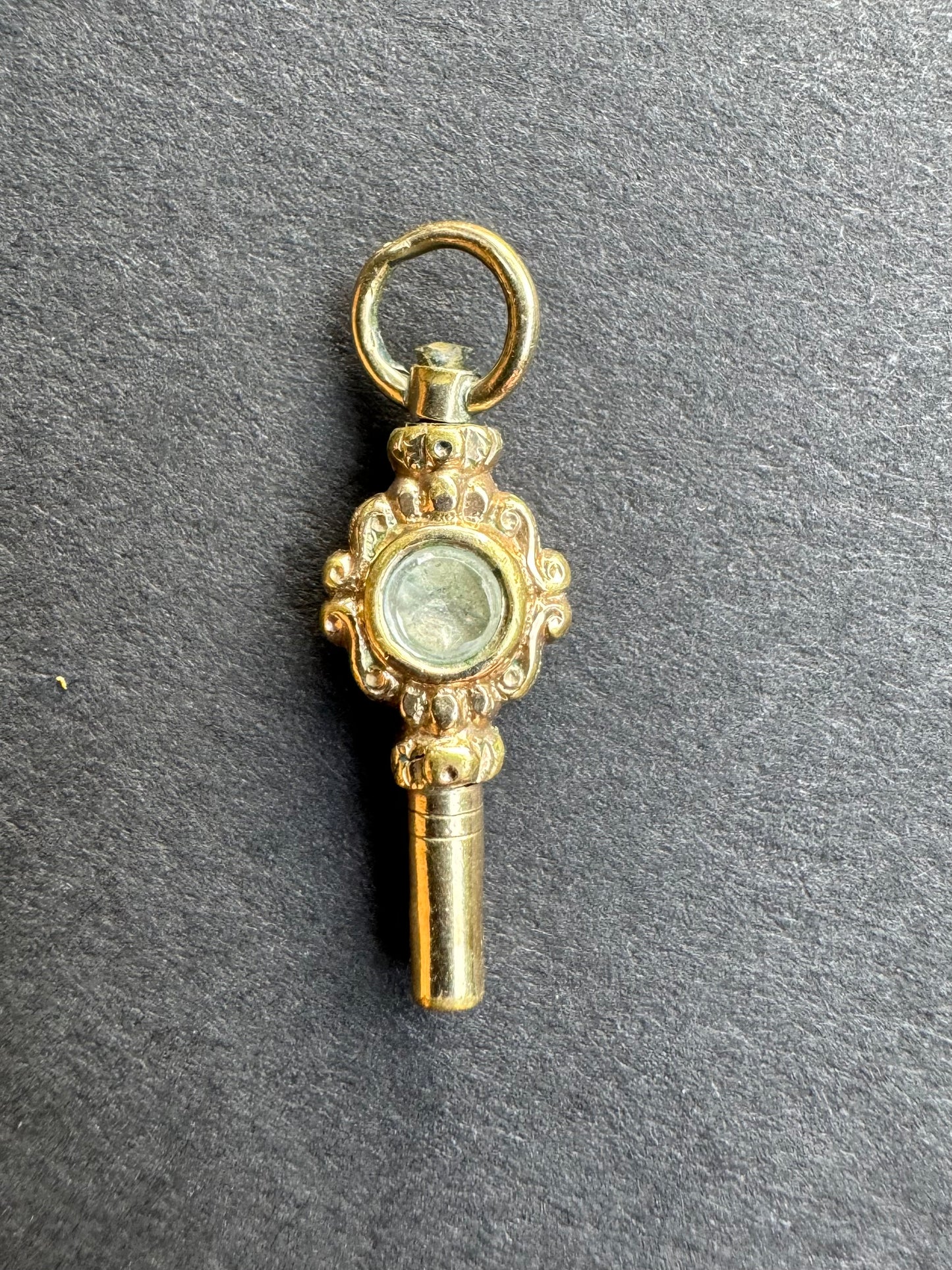 9k Pocket Bloodstone and Crystal Watch Key Charm