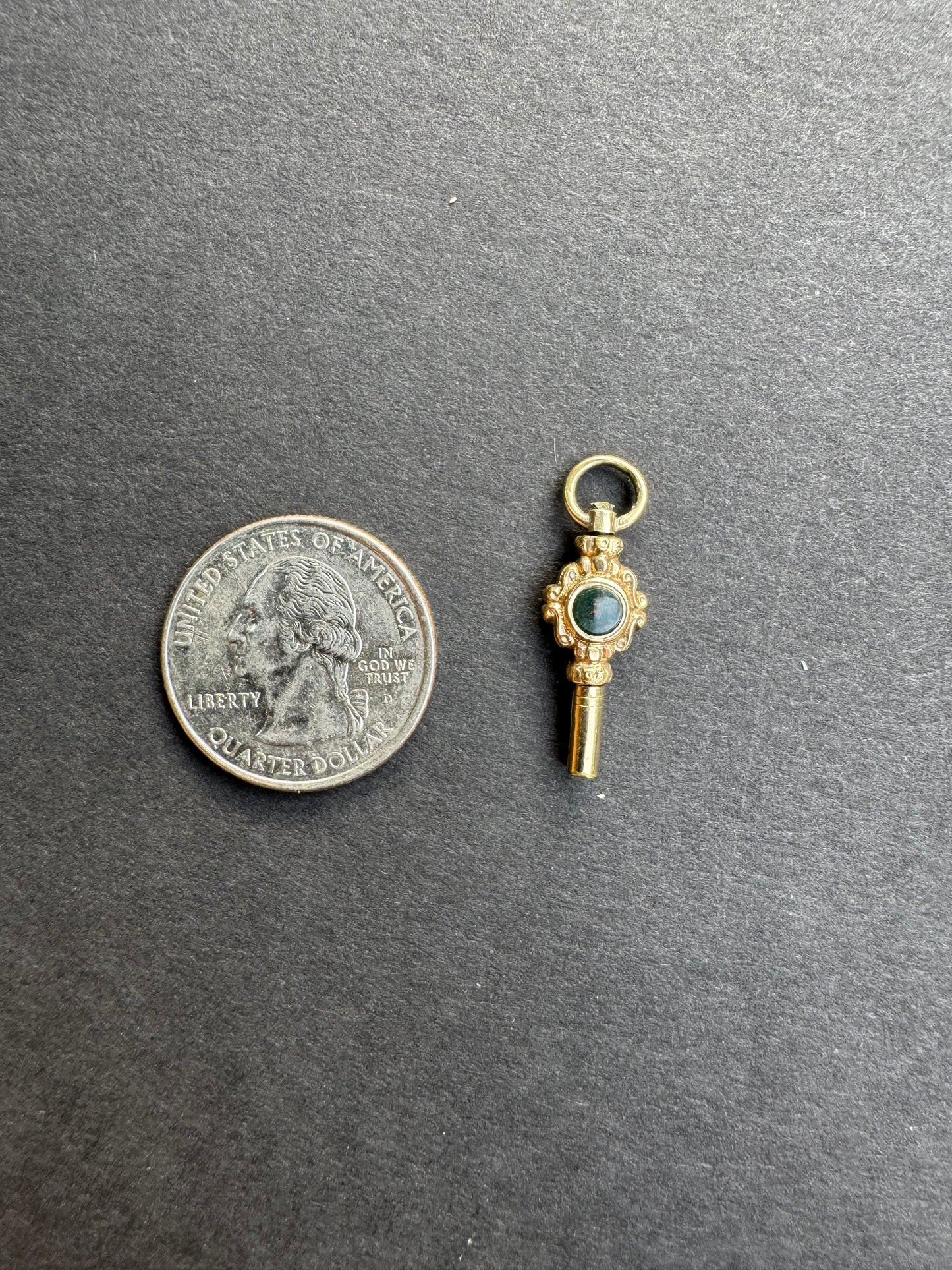 9k Pocket Bloodstone and Crystal Watch Key Charm