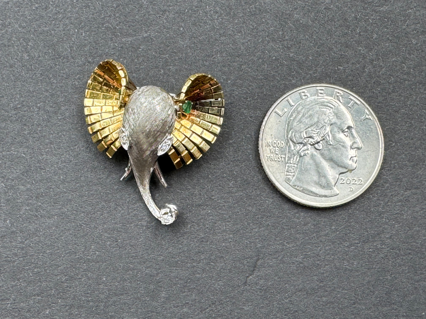 1960s 18k White and Yellow Gold Custom Elephant Brooch