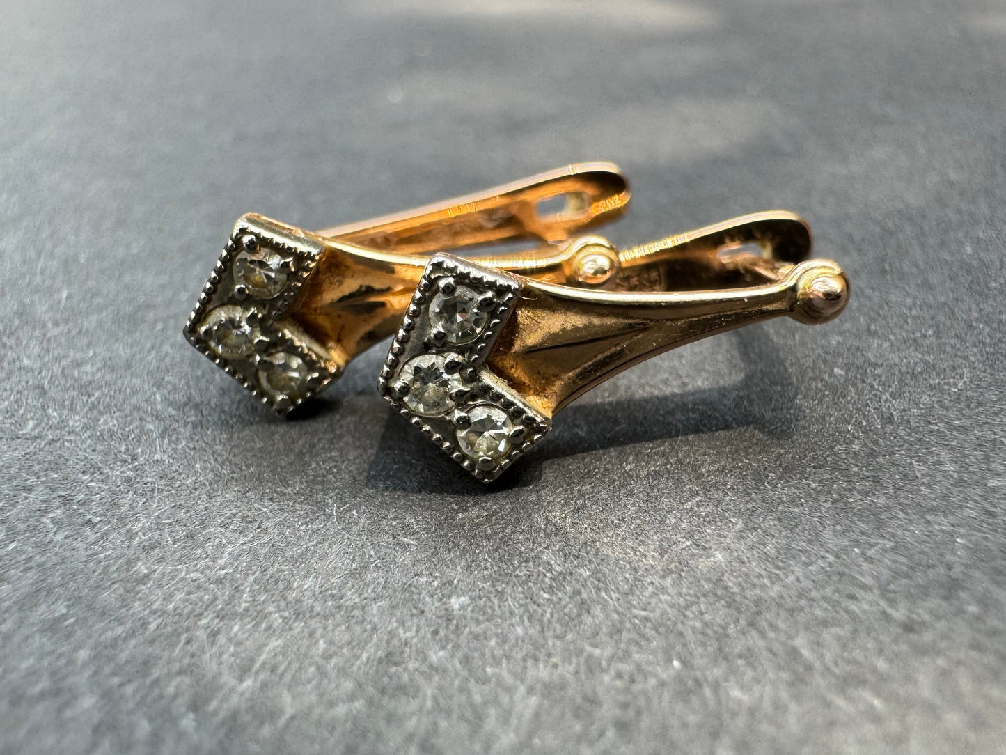 14k Vintage Eastern European Leverback Diamond Earrings