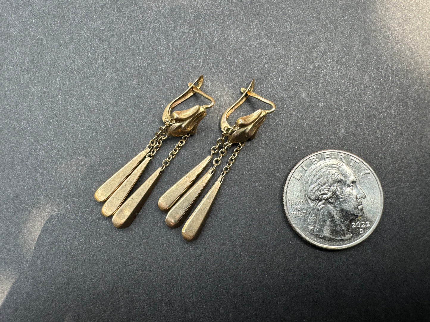 18k Rose Gold Dangle Leverback Earrings Circa 1918