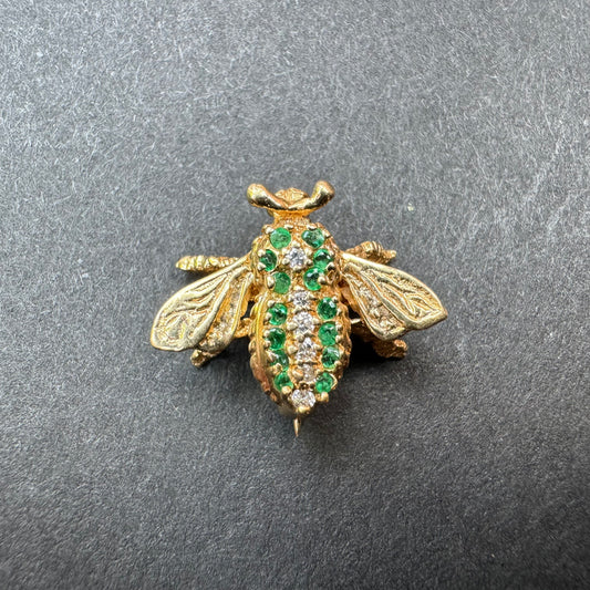 Vintage Small Emerald & Diamond Bee Pin