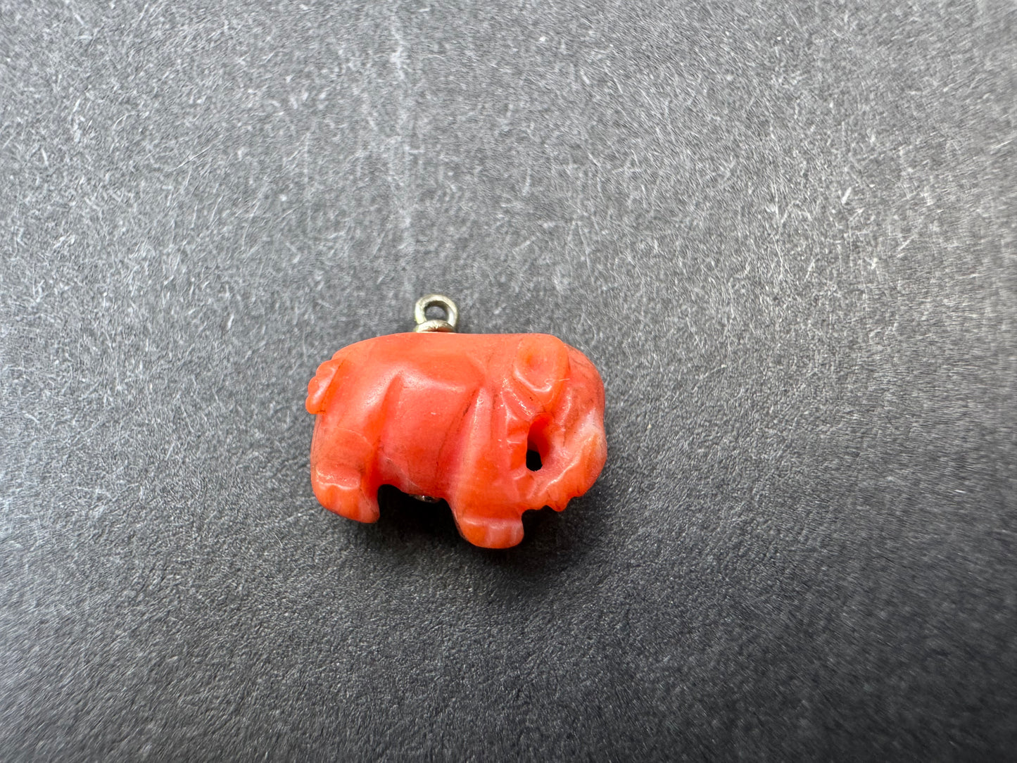 Tiny Carved Coral Elephant Charm