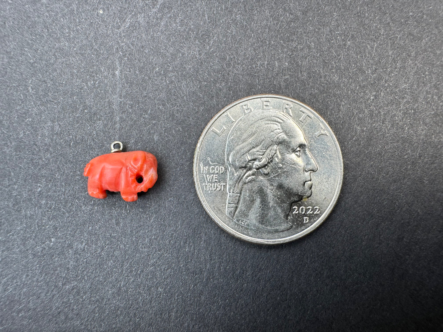 Tiny Carved Coral Elephant Charm