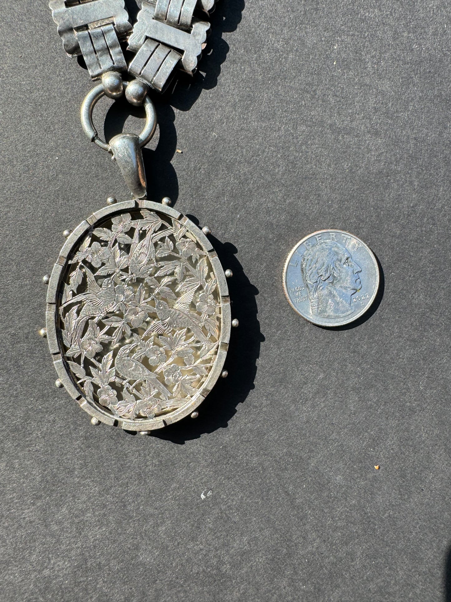 Very Large English Bird Design Locket on Book Chain