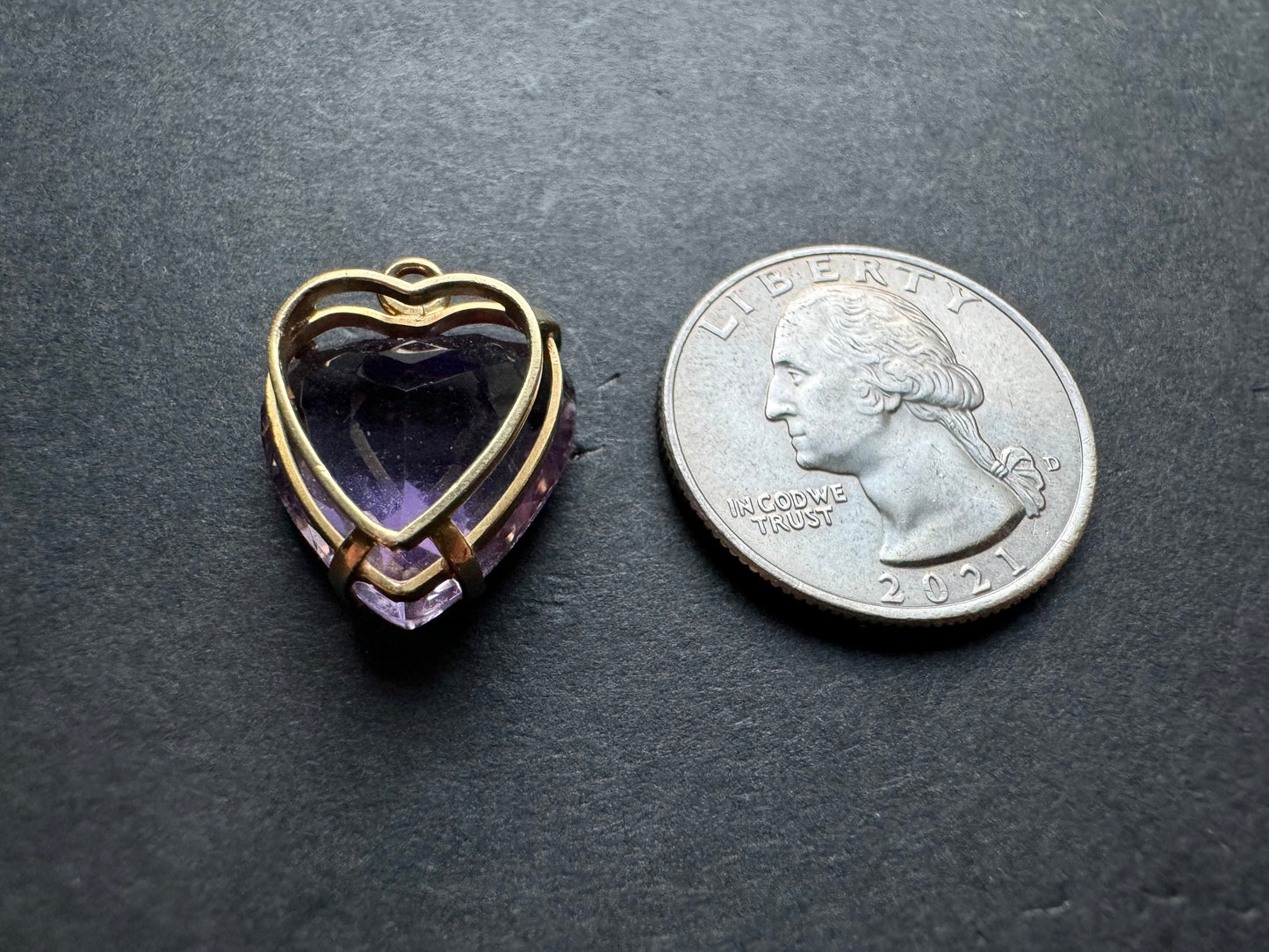14k Gold Heart Shaped Amethyst Charm