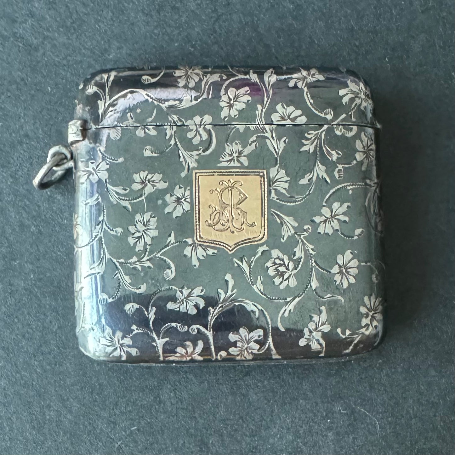 Enamel Match Case with Beautiful Floral Engraving