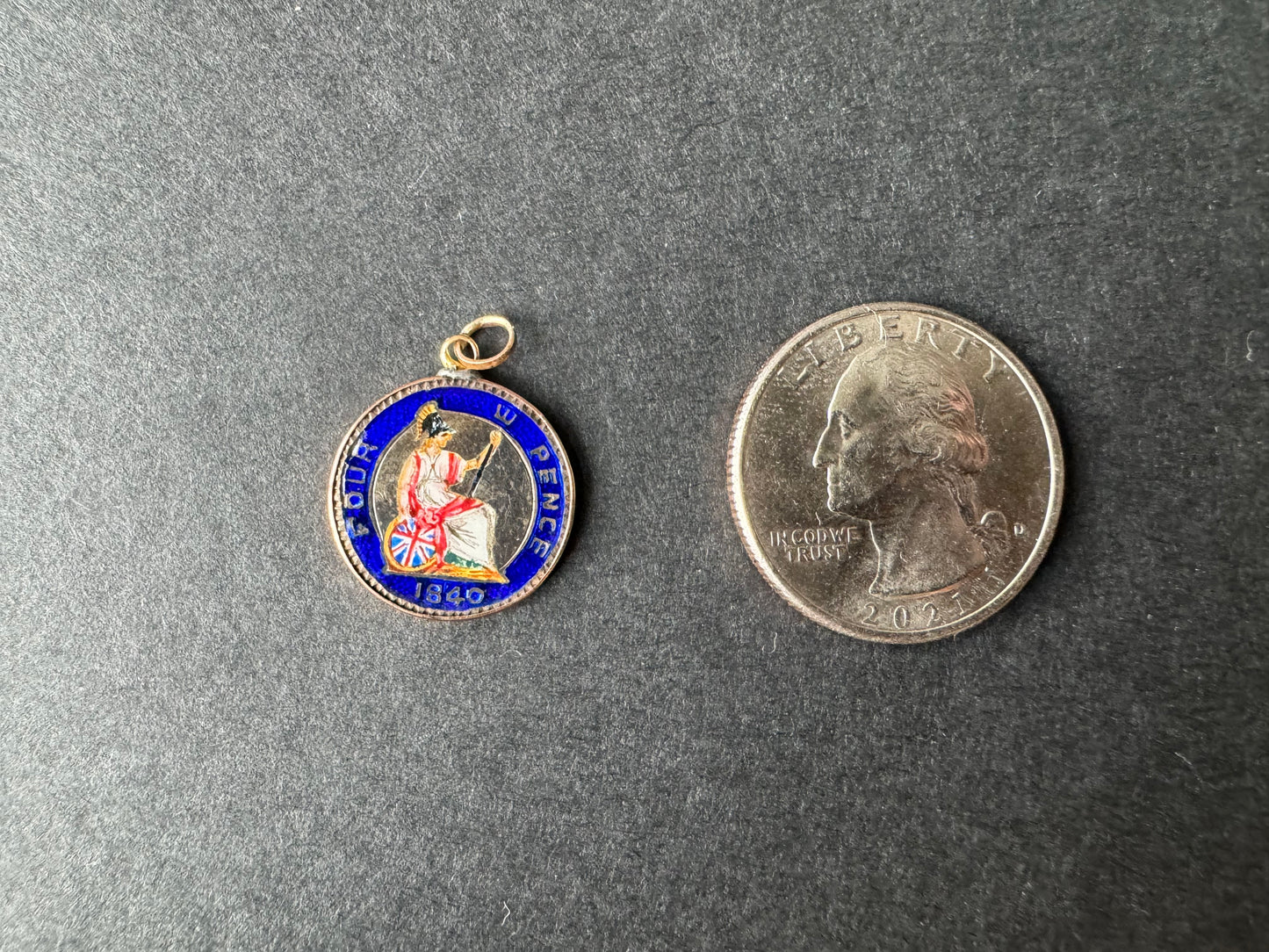 Bezel Set Four Pence with Enamel Coin Charm