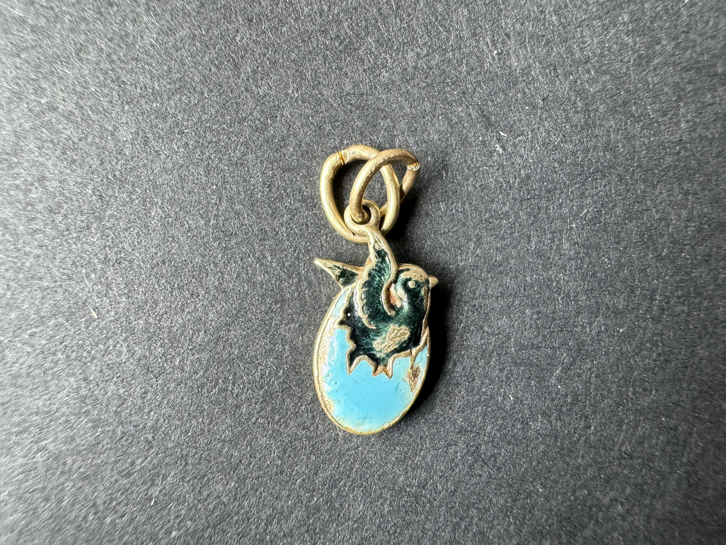 Bird Hatching from Egg Enamel Charm 14k