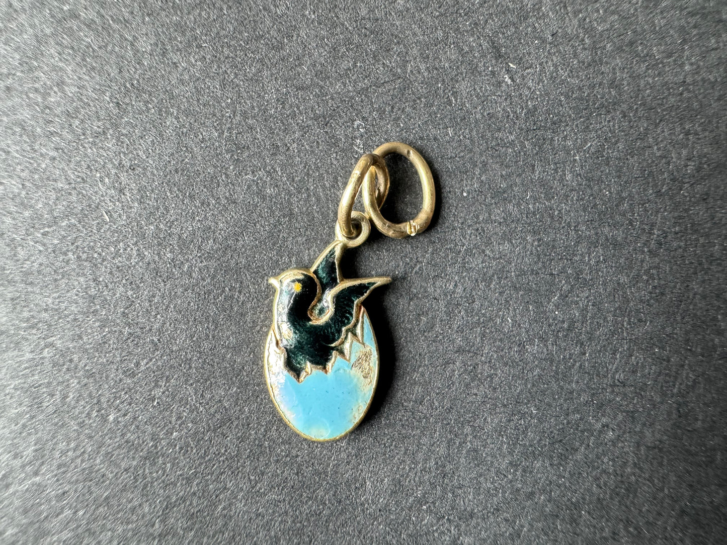 Bird Hatching from Egg Enamel Charm 14k