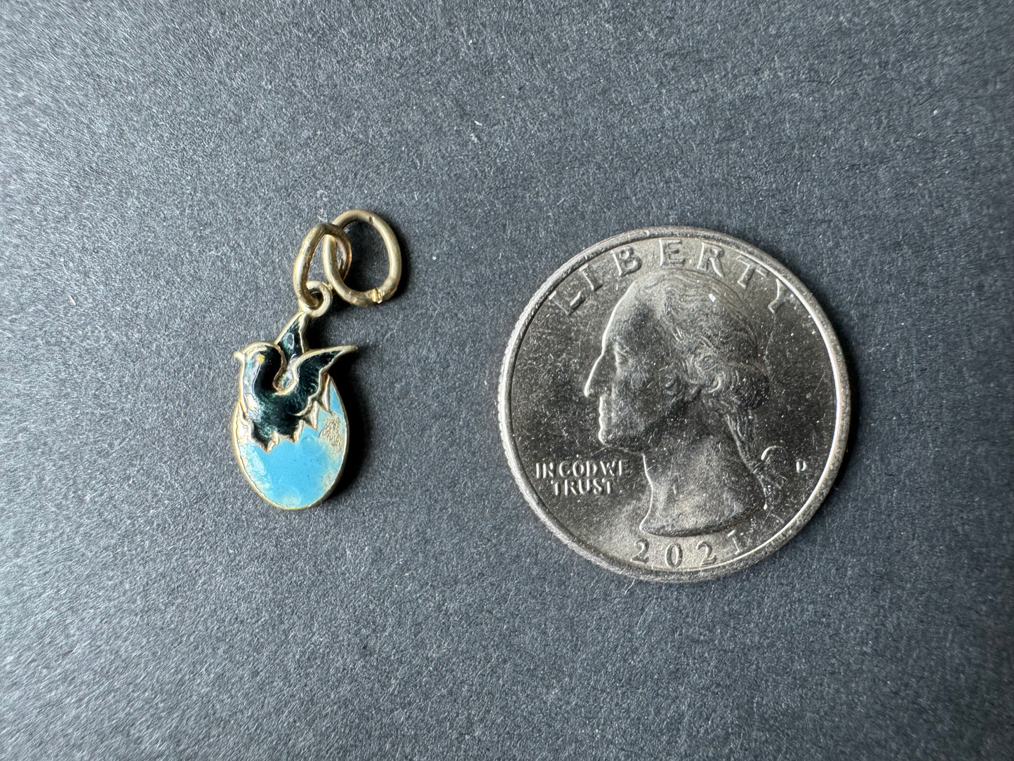 Bird Hatching from Egg Enamel Charm 14k